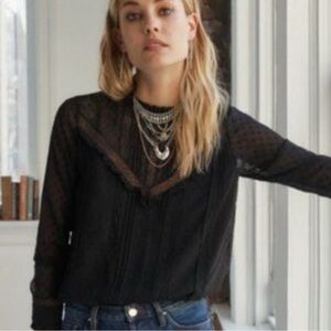 Sezane Black Sheer Blouse